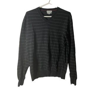 Black With White Lines V Neck Sweater